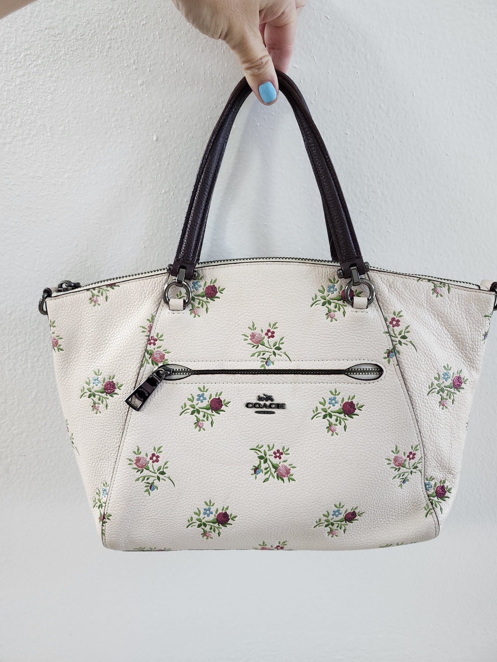 Coach Prairie Satchel Chalk Cross Stitch Floral Print Handbag Style 22829